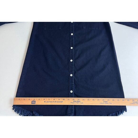 Zilcremo Women's Long Sleeve Denim Shirt Dress Dark Wash Frayed Hem Size M - Picture 9 of 11